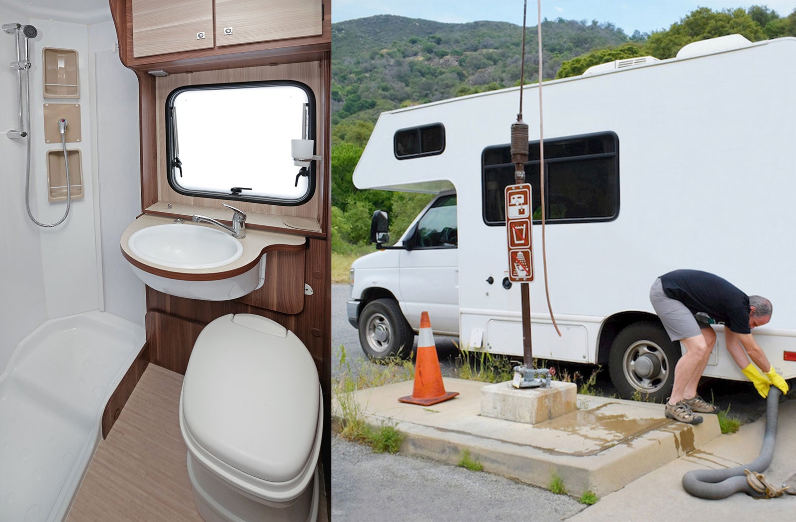 Portable RV/camper toilet and holding tank setup in Lenoir, North Carolina